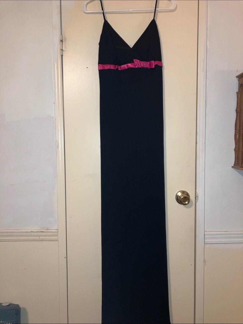 Black Slip Maxi Dress with Pink Bow Accent